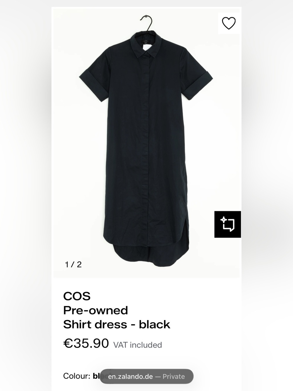 COS Black Shirt button down Dress with matching belt size 2US